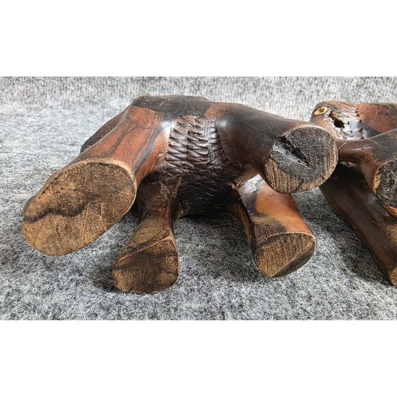 Vtg Hand Carved Wooden Elephant Figurines Set Of 2 Rustic Home Decor - Picture 7 of 9